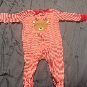Carter's Red and White Striped Reindeer Footie